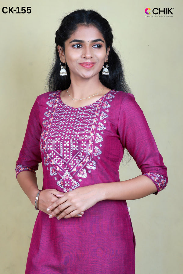 CK-155  DARK PURPLE COLOUR TWO TONE RAYON FABRIC STARIGHT CUT KURTA  FIT & SILVER CLOUR PLACEMENT PRINT TOP LENGTH-44' SLEEVE-16.