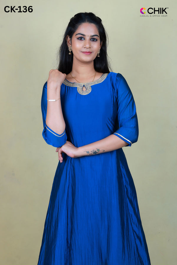 CK-136 ROYAL BLUE COLOUR TWO TONE GEORGETTE FABRIC ANARKALI FIT & JEWELS INSPIRED  EMBROIDERY WORK WITH GOLD ZARI TOP LENGTH-46' SLEEVE-16'
