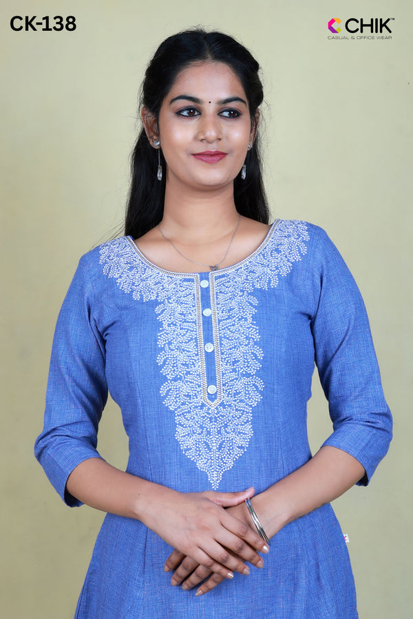 CK-138 LAVENDER COLOUR SOUTH COTTON FABRIC ANARKALI FIT & YOKE CLASSIC EMBROIDERY WORK WITH BUTTONS TOP LENGTH-46' SLEEVE-16'