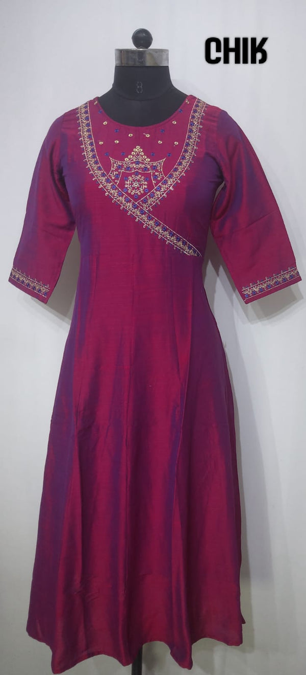 Mejanta & Silk Slub Anarkali With Yoke Gold Zari Embroidery Work