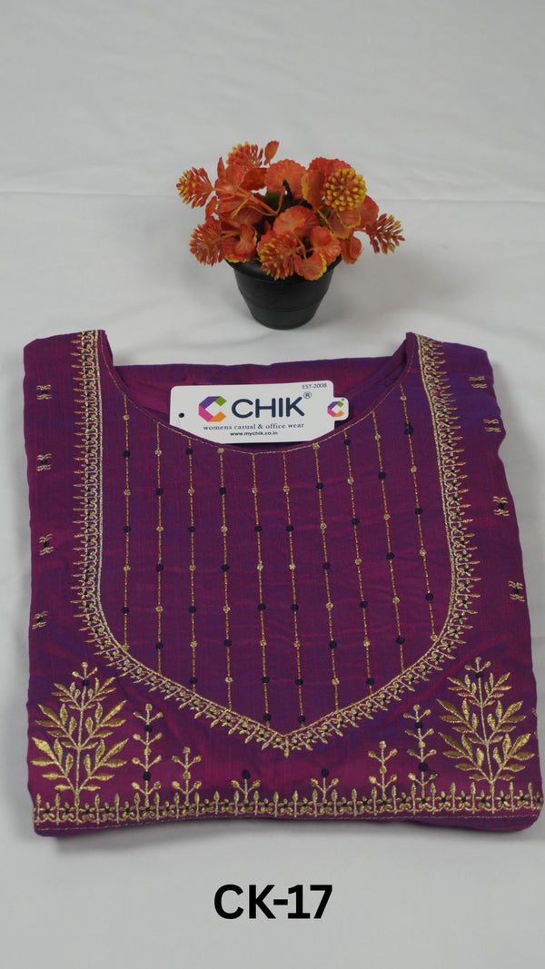 CK-17 Maganta Colour Raw Silk Fabric Full Flare Anarkali Fit & Yoke Classic Embroidery Work With Gold Zari  Top Length- 52 Inch, Sleeve Length -16 Inch