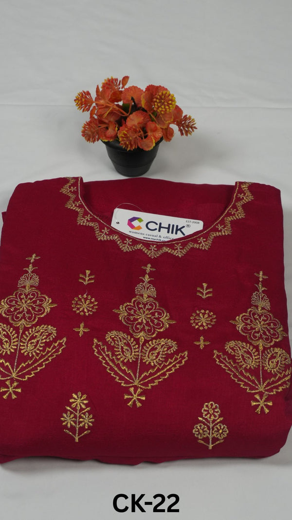 CK-22 Dark Pink Colour  Vichitra Georgette Fabric Full Flare Anarkali Fit & Paisley Embroidery Work With Gold Zari Top Length-52 Inch, Sleeve Length-16 Inch With Lining.