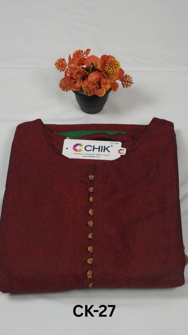 CK-27 Maroon Colour  Narayani Pattu Silk Fabric Full Flare Anarkali Fit With Zari Border Work Top Length-52 Inch,Sleeve-Elbow Length