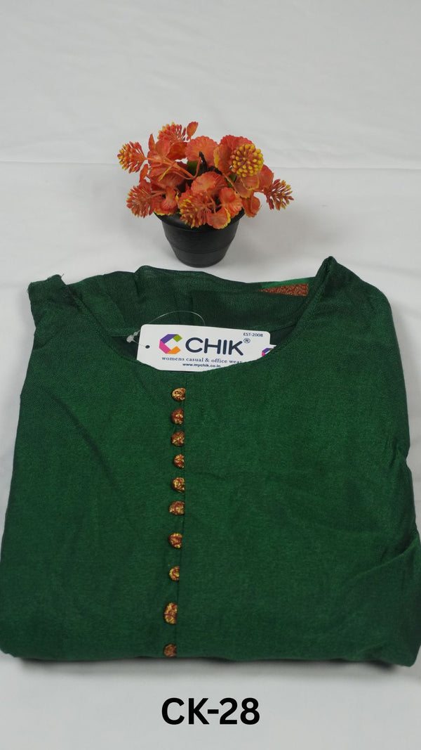 CK-28 Bottle Green Colour  Narayani Pattu Silk Fabric Full Flare Anarkali Fit With Zari Border Work Top Length-52 Inch,Sleeve-Elbow Length.