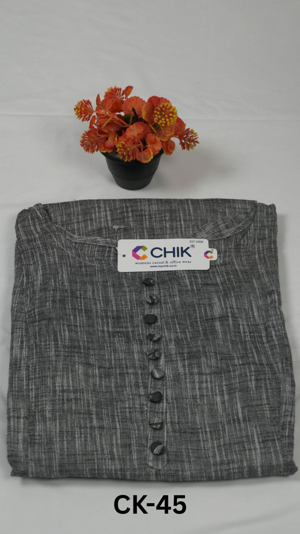 CK-45  Dark Gray Colour Two Tone Cotton Fabric Anarkali Fit & Bottom Floral Print Work With Fabric Buttons Top Length-46 Inch Sleeve Length-16 Inch.