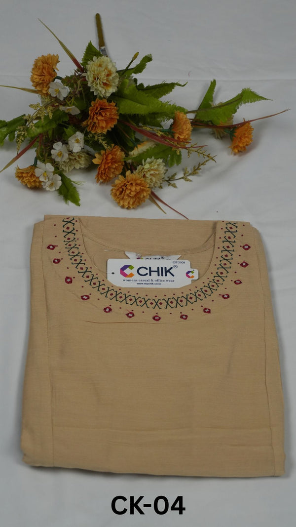 CK-04 Beige & Raw Silk Anarkali With Geometric Print With Mirror Work.Top Length-46  Inch,Sleeve Length-16 Inch.