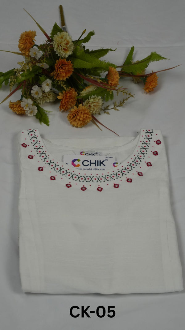 CK-05 White & Raw Silk Anarkali With Geometric Print With Mirror Work.Top Length-46  Inch,Sleeve Length-16 Inch.