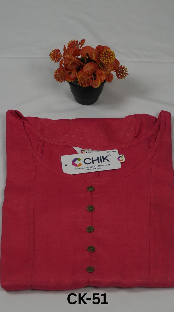 CK-51 Tomato Red  Colour Rayon Dobby Fabric Anarkali Fit & Gold Buttons Work Top Length-46 Inch Sleeve Length-16 Inch