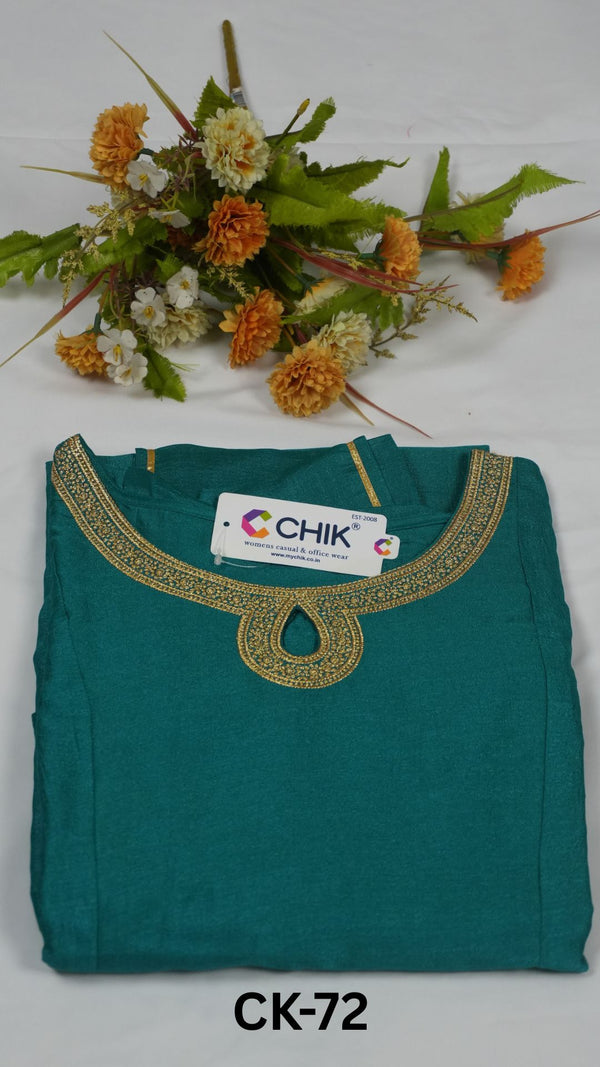 CK-72 Rama Green Colour Vichitra Georgette Fabric Anarkali Fit & Gold Zari Embroidery Work Top Length-46 Inch Sleeve Length-16 Inch With Lining.