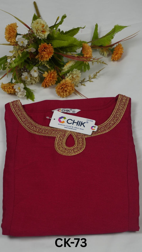 CK-73 Pink Colour Vichitra Georgette Fabric Anarkali Fit & Gold Zari Embroidery Work Top Length-46 Inch Sleeve Length-16 Inch With Lining.