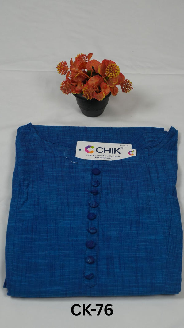 CK-76 Royal Blue  Colour Two Tone Cotton Fabric Anarkali Fit & Bottom Floral Print Work With Fabric Buttons Top Length-46 Inch Sleeve Length-16 Inch.