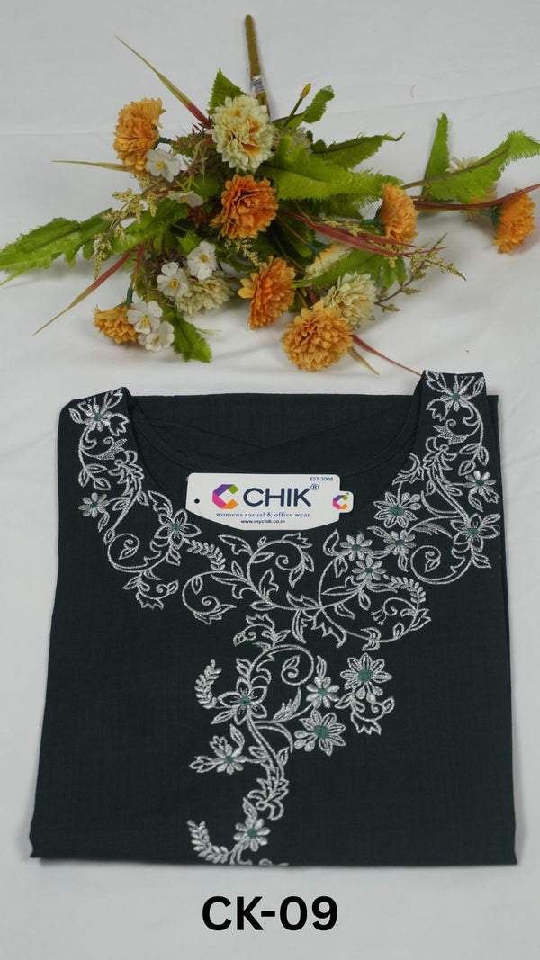 CK-09 Bottle Green Colour & Roman Silk Fabric Straight Cut Kurta Fit With Floral Silver Embroidery Work.Top Length-44 Inch,Sleeve Length-16 Inch.